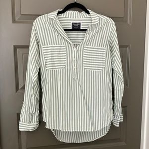 Abercrombie Green & White Striped Button Down - S